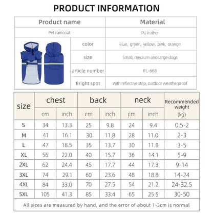 Waterproof Dog Raincoat with Reflective Strips – Breathable Pet Poncho Jacket for Small to Large Dogs (S–5XL)