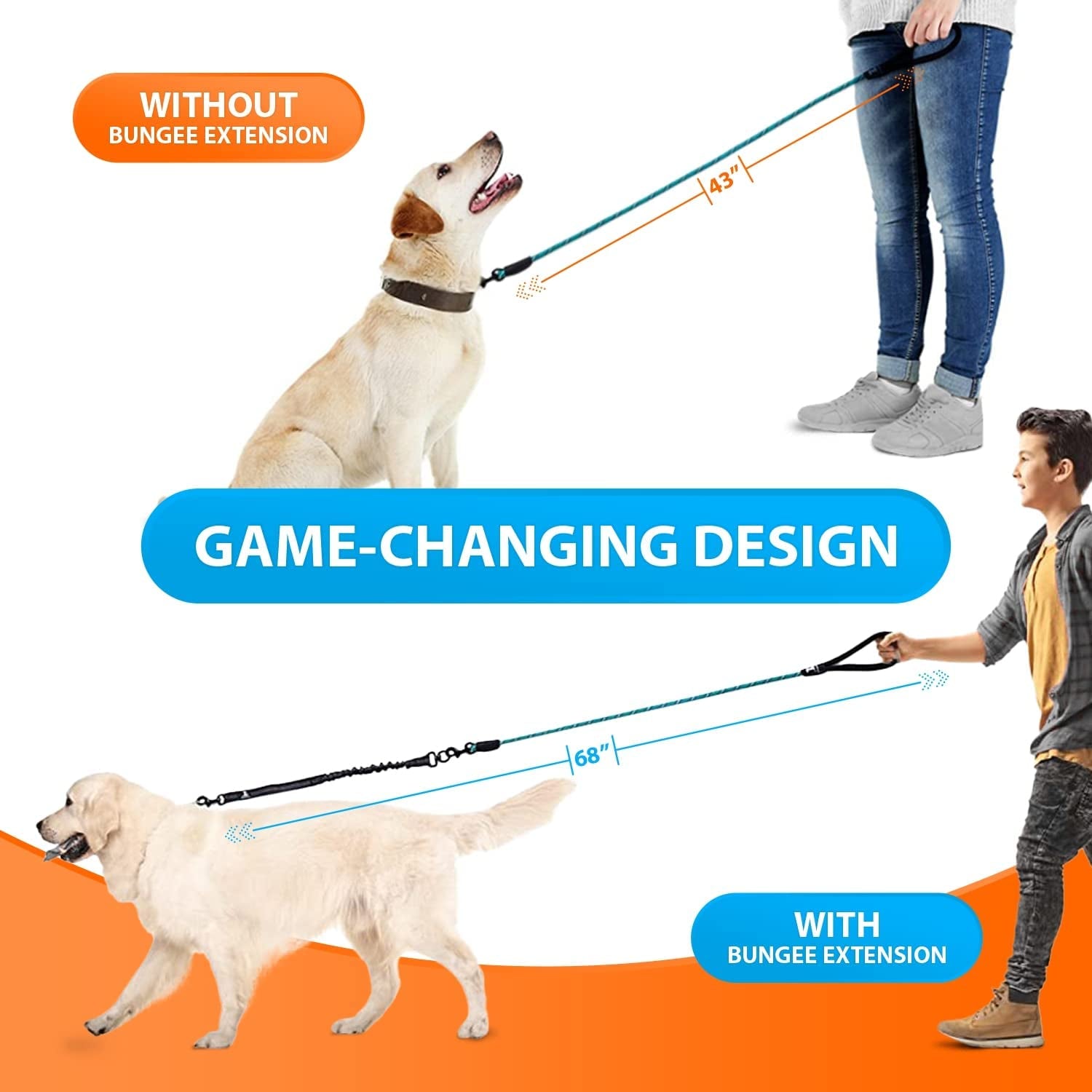 Heavy Duty Rope Bungee Leash for Large and Medium Dogs with Anti-Pull for Shock Absorption 