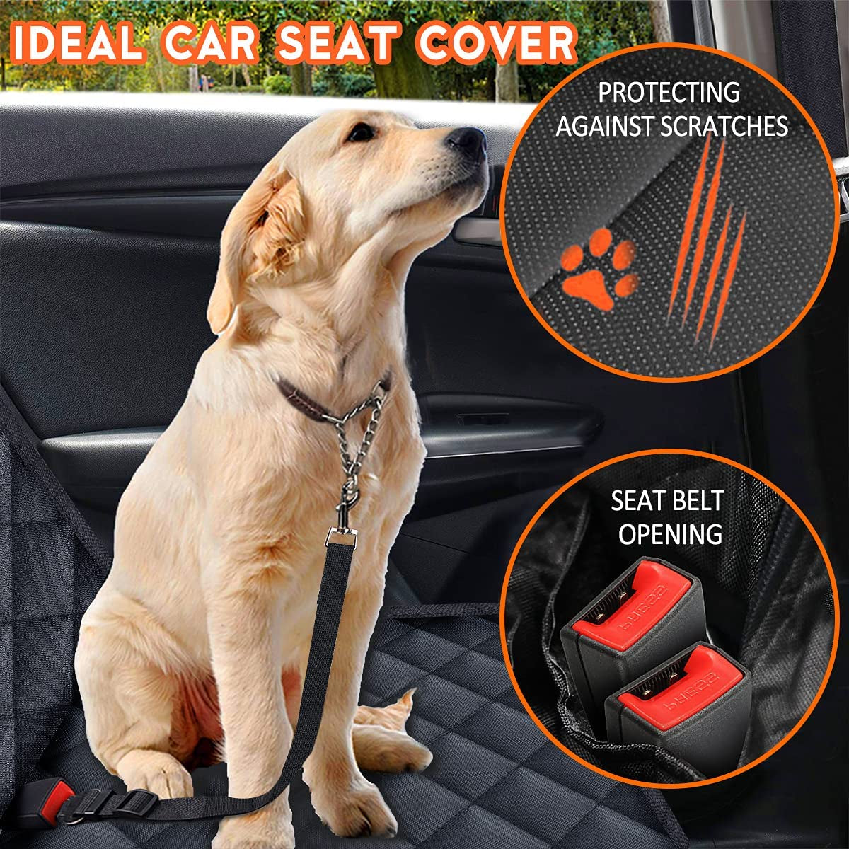 Waterproof Dog Car Seat Cover – Non-Slip Back Seat Protector for Pets, Fits Cars, Trucks & SUVs, Includes Middle Armrest Slot