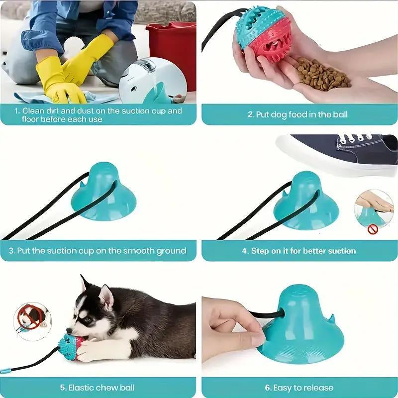 Dog Chew Toy Ball with Suction Cup, Puppy Teeth Chewing Toy
