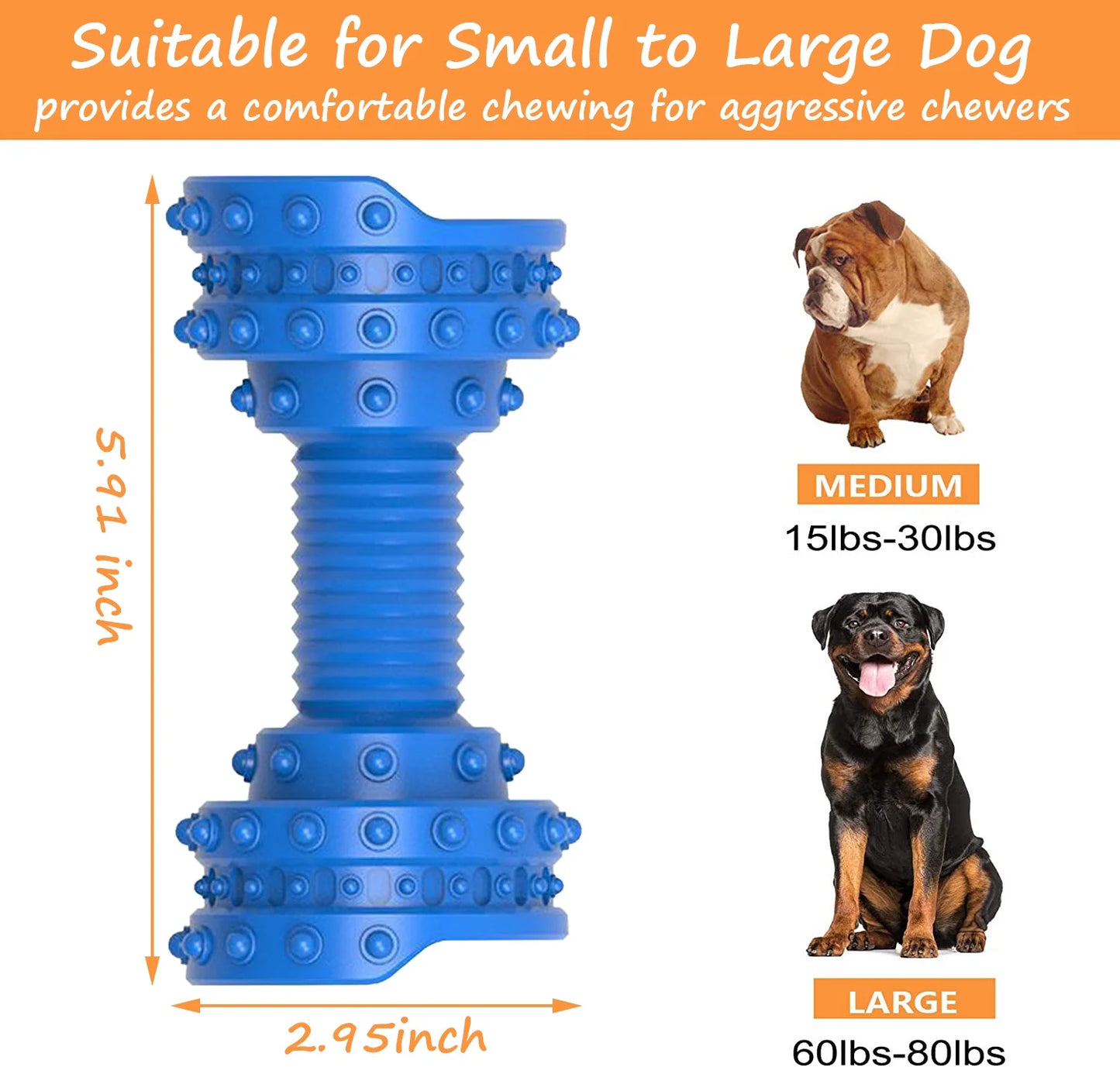 Dog Toys for Aggressive Chewers-Indestructible Dog Toys for Large Medium Small Breed--Rubber Dog Chew Toy-Blue