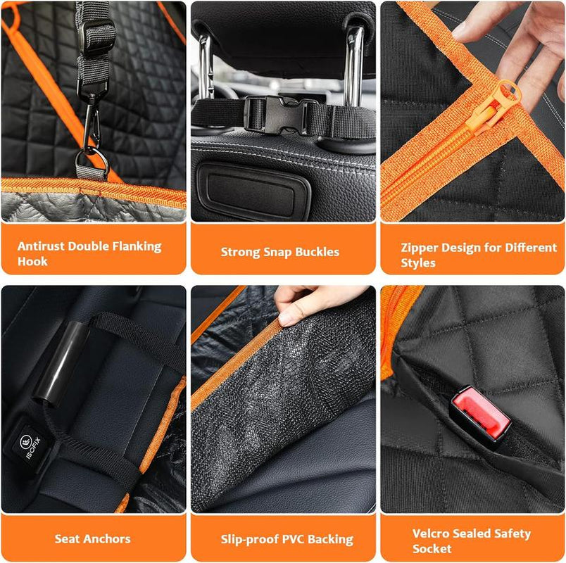 [On Sale!]Dog Car Seat Cover, Waterproof Scratchproof Hammock W/ 4 Storage Bags Side Flaps, Washable Nonslip Backseat Protector for Cars,Trucks,Suvs. Carrier
