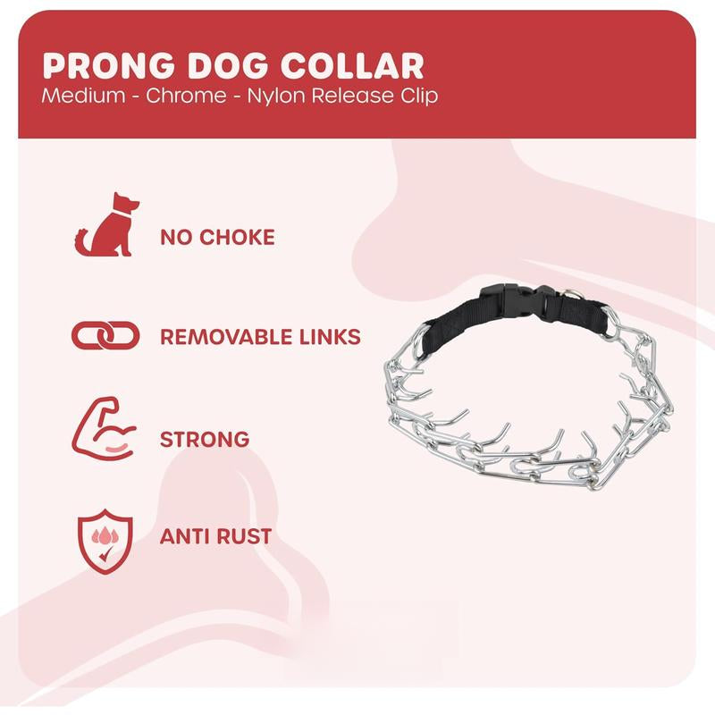 Nylon Prong Collar for Dogs, Medium - Adjustable, No-Choke and No Pull Dog Collar with Removable Links
