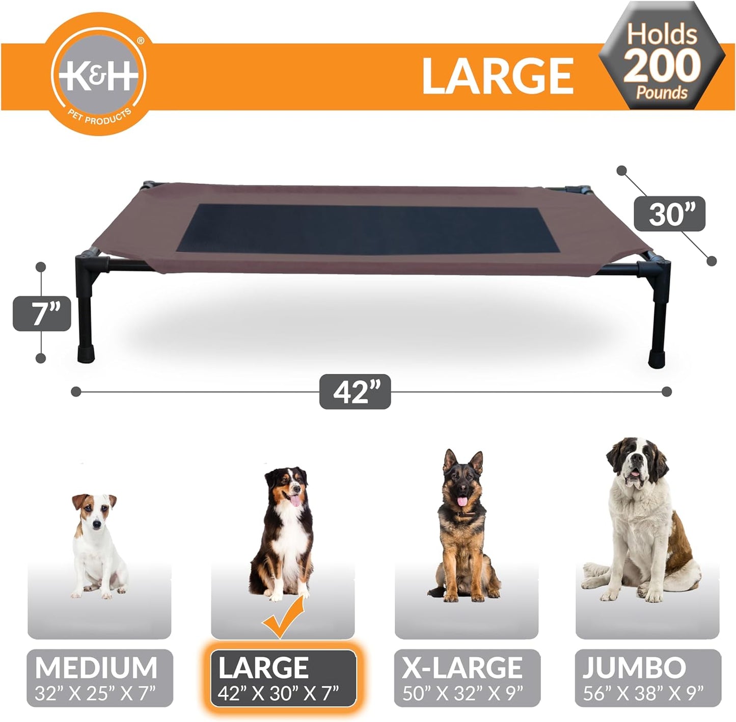 Outdoor Elevated Dog Cot – 6 ft × 3/4″ Chocolate Mesh Hammock Bed for Large Dogs – Collapsible & Portable, Washable Cooling Raised Metal Frame