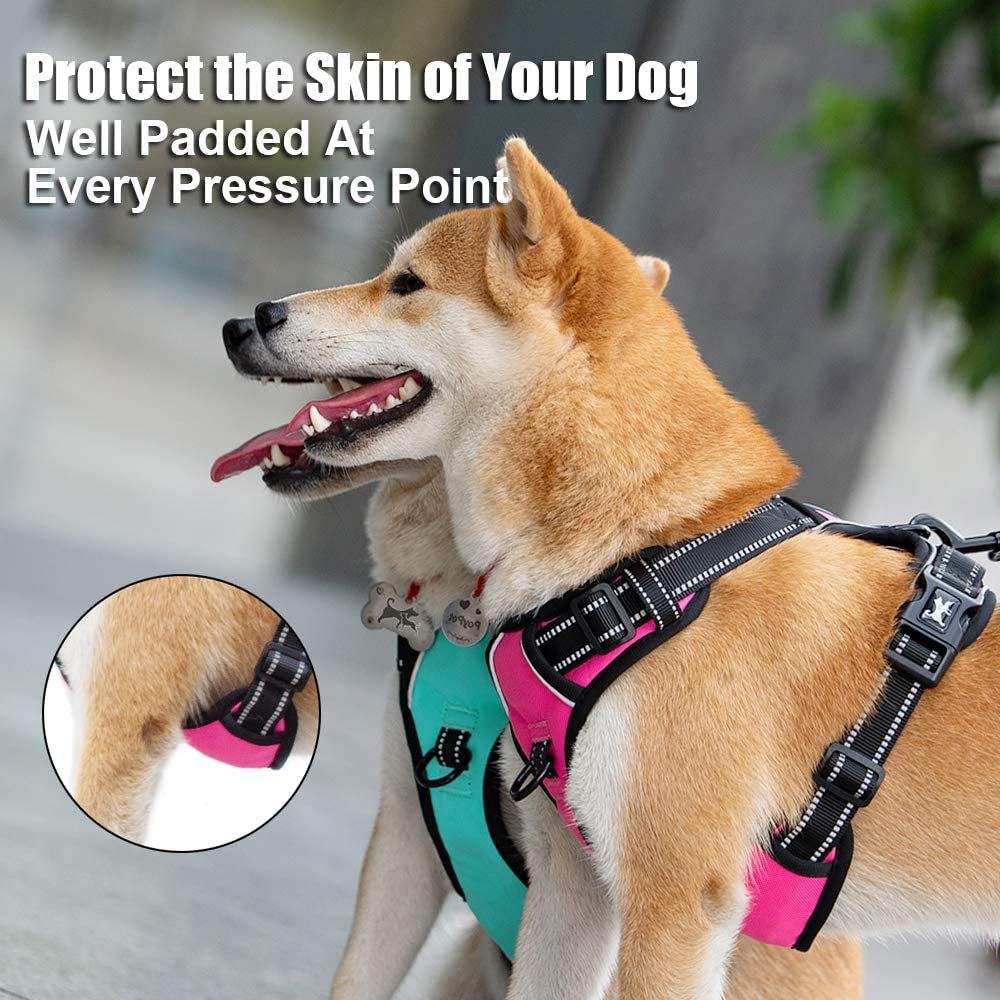No Pull Dog Harness, Reflective Comfortable Vest Harness with Front & Back 2 Leash Attachments