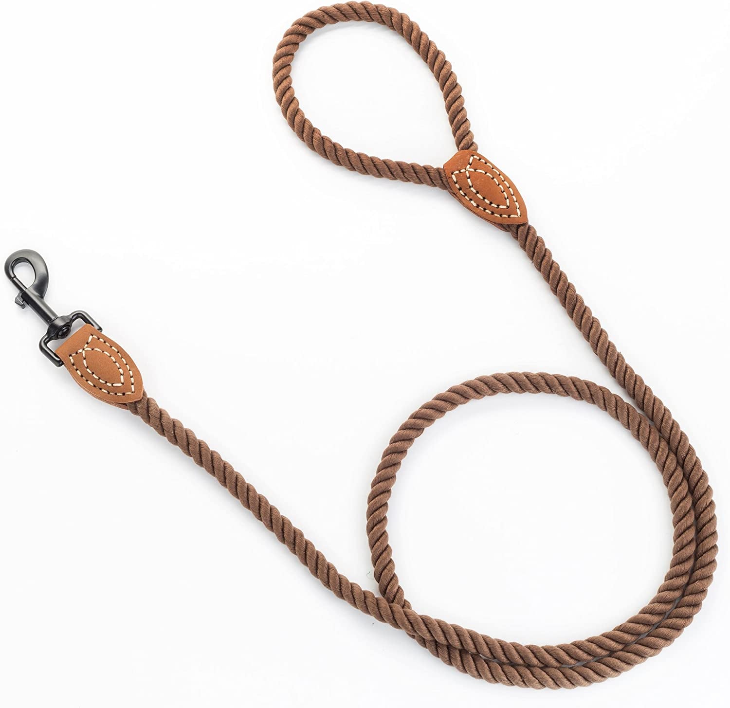Dog Leash, Braided Cotton Rope Leashes with Leather Tip 