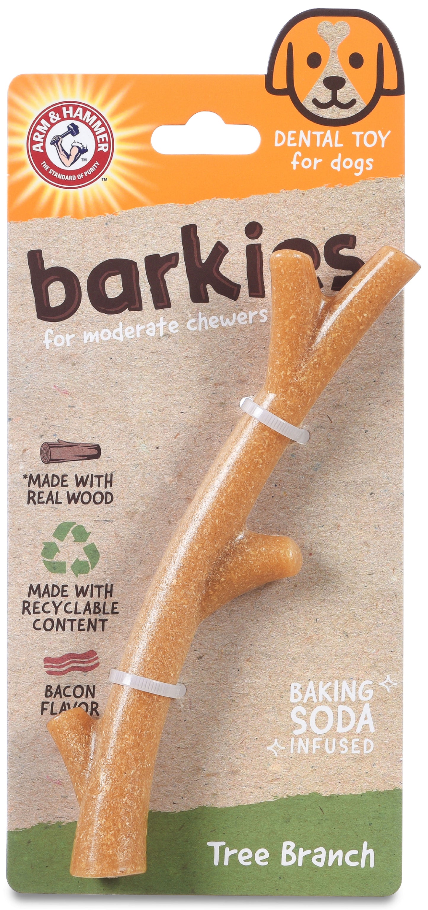 Barkies 8" Real Wood Mix Tree Branch Durable Dental Dog Chew Toy Bacon Flavor