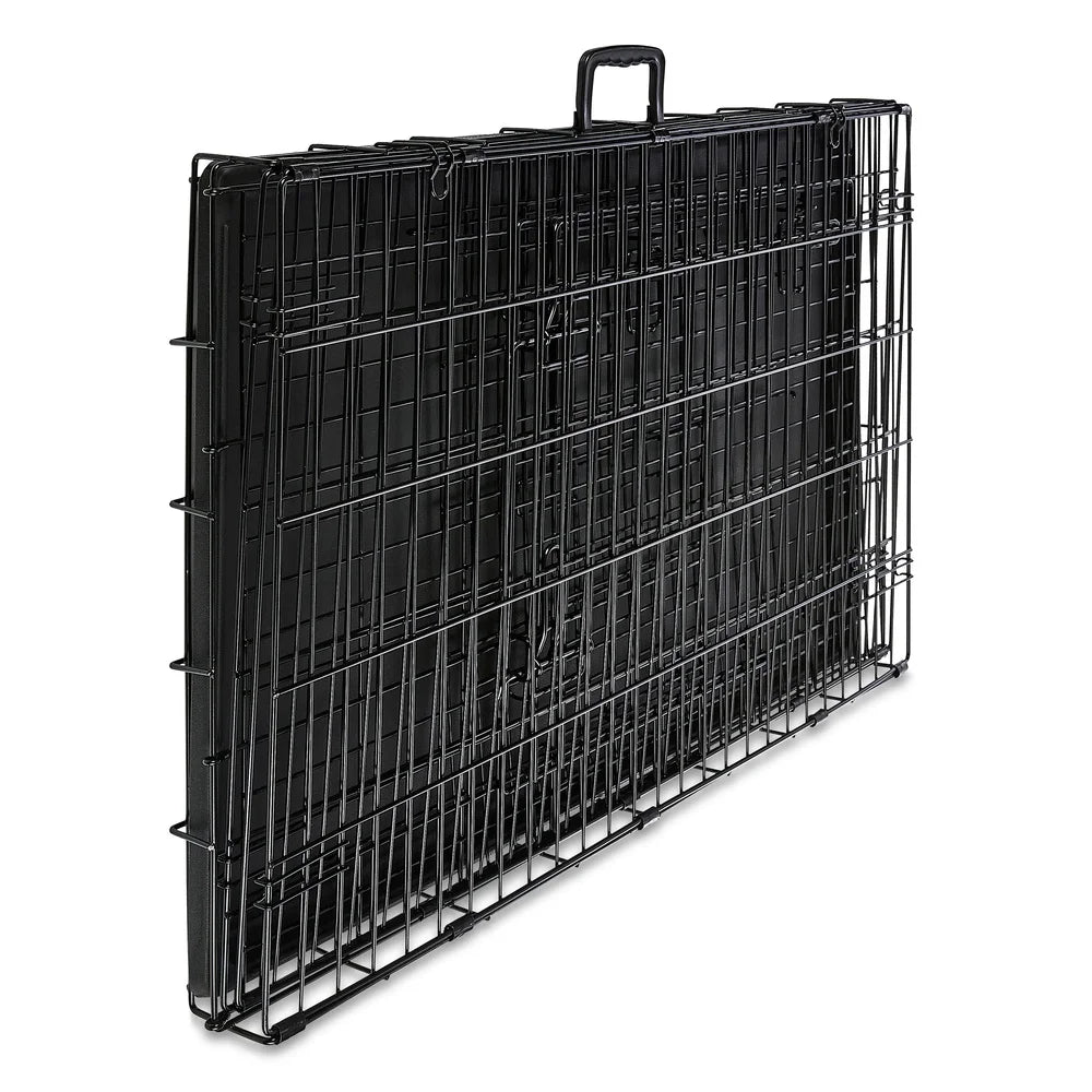 Heavy Duty Double Door Dog Crate 36 Inch Foldable Metal Wire Kennel with Leak Proof Pan Ventilation Divider