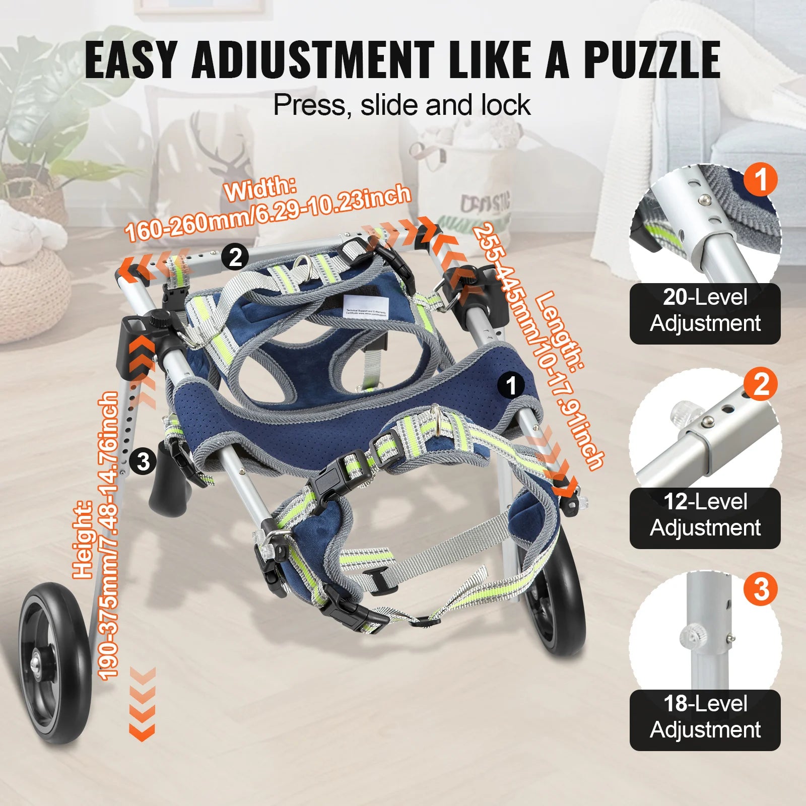 2 Wheels Dog Wheelchair for Back Legs Pet Wheelchair Dog Cart/Wheelchair for Disabled Paralysis Hind Limb Weak Pet