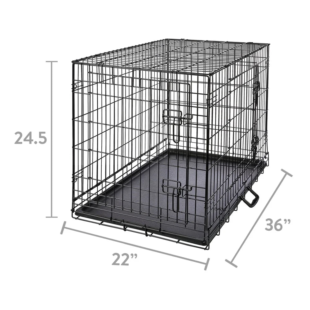Heavy Duty Double Door Dog Crate 36 Inch Foldable Metal Wire Kennel with Leak Proof Pan Ventilation Divider