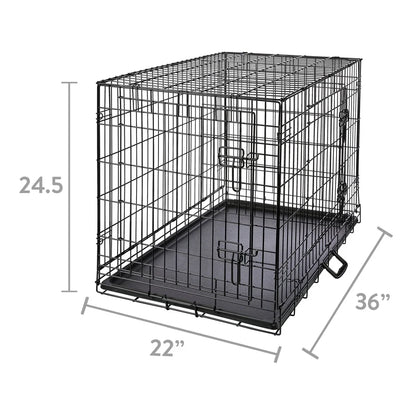 Heavy Duty Double Door Dog Crate 36 Inch Foldable Metal Wire Kennel with Leak Proof Pan Ventilation Divider