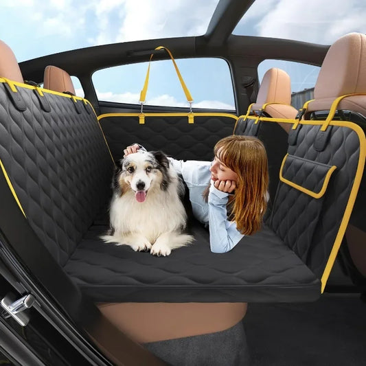 Dog Car Seat Cover for Back Seat with Hard Bottom, Pet Back Seat Extender with Supportive Egg Crate Foam, Waterproof Non-Slip
