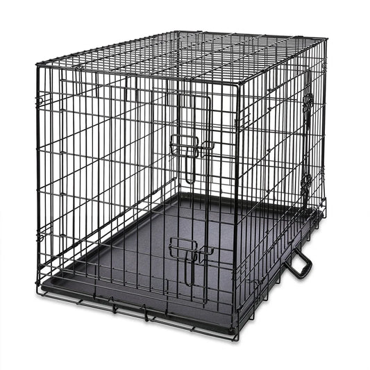 Heavy Duty Double Door Dog Crate 36 Inch Foldable Metal Wire Kennel with Leak Proof Pan Ventilation Divider