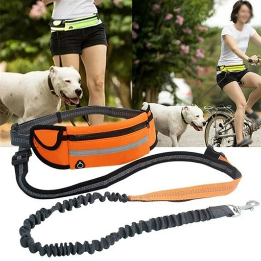 Hands-Free Reflective Dog Running Leash with Adjustable Waist Belt