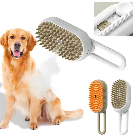 3-in-1 Steam Pet Grooming Brush – Massage, De-Shedding & Detangling for Dogs & Cats (USB Rechargeable)