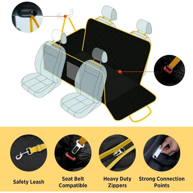 Dog Car Seat Cover for Back Seat with Hard Bottom, Pet Back Seat Extender with Supportive Egg Crate Foam, Waterproof Non-Slip