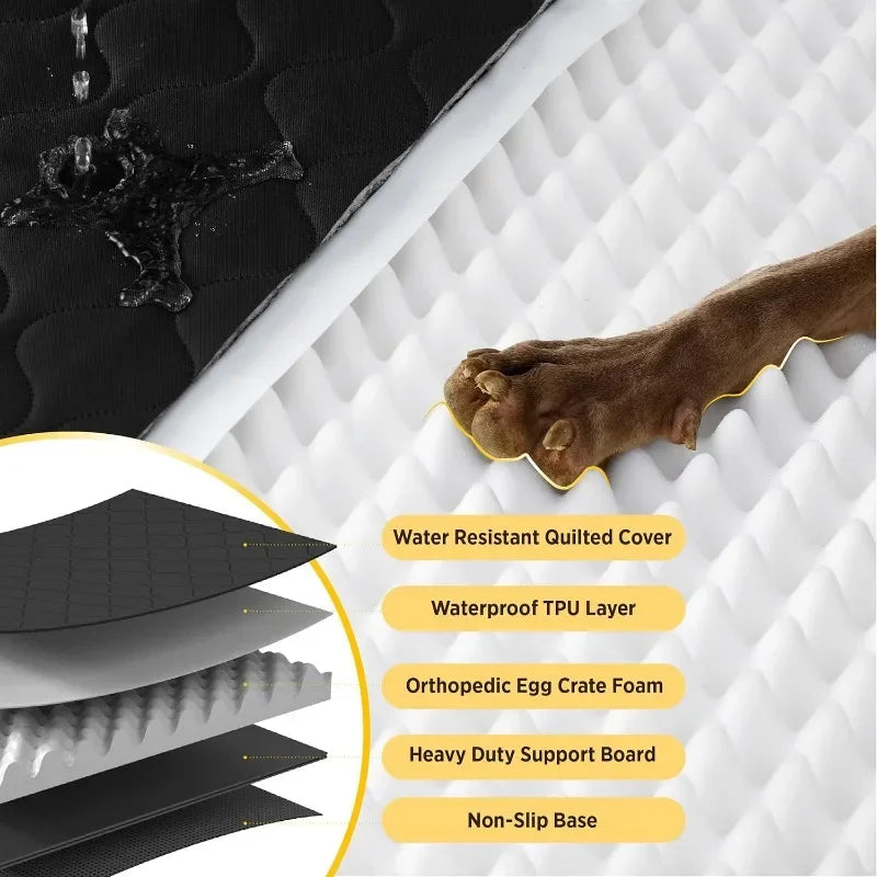 Dog Car Seat Cover for Back Seat with Hard Bottom, Pet Back Seat Extender with Supportive Egg Crate Foam, Waterproof Non-Slip