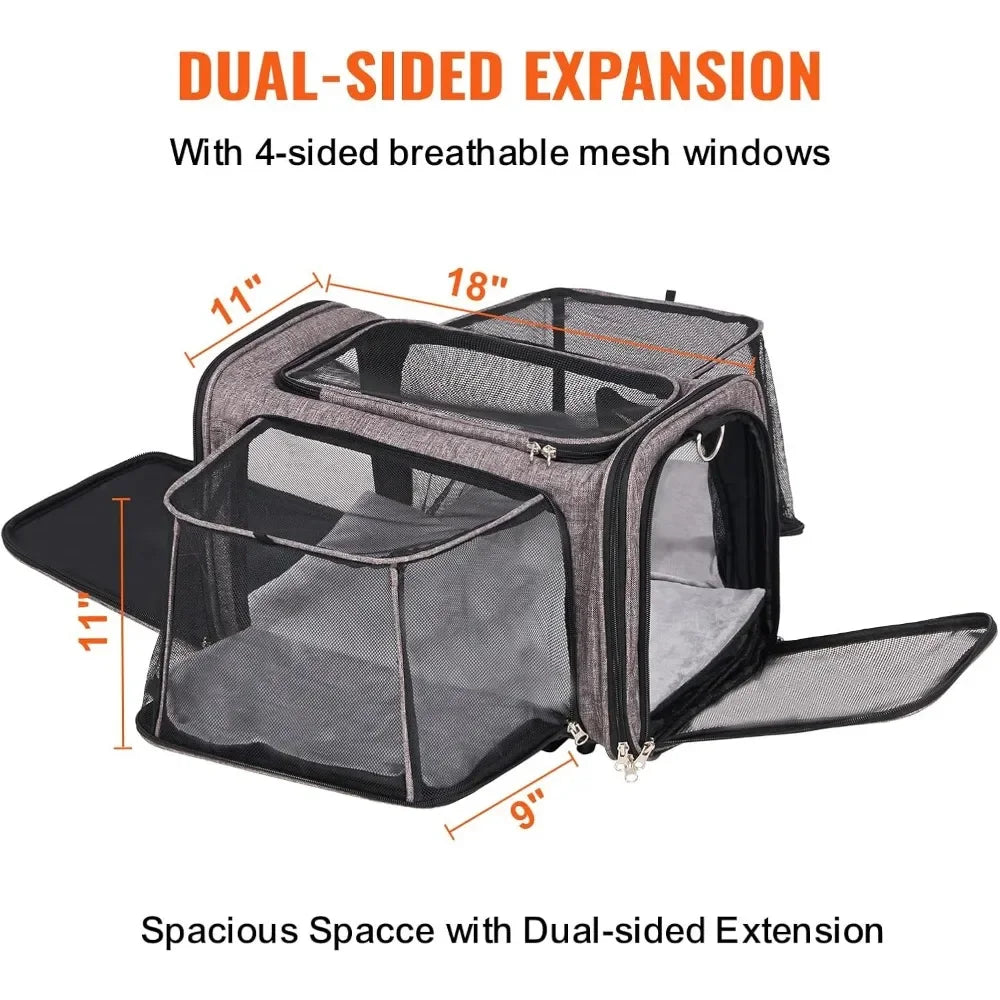 Airline Approved Pet Carrier with Wheels, Expandable Rolling Cat Dog Carrier for Medium Dogs and Cats under 25LBS, Pet Travel