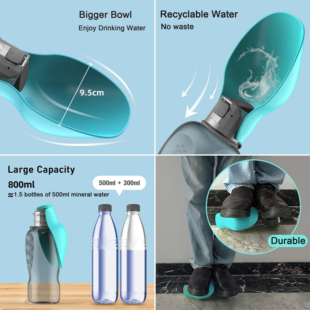 Portable Pet Water Bottle for Dogs & Cats – 800ml Travel Drinking Bowl for Small to Large Breeds