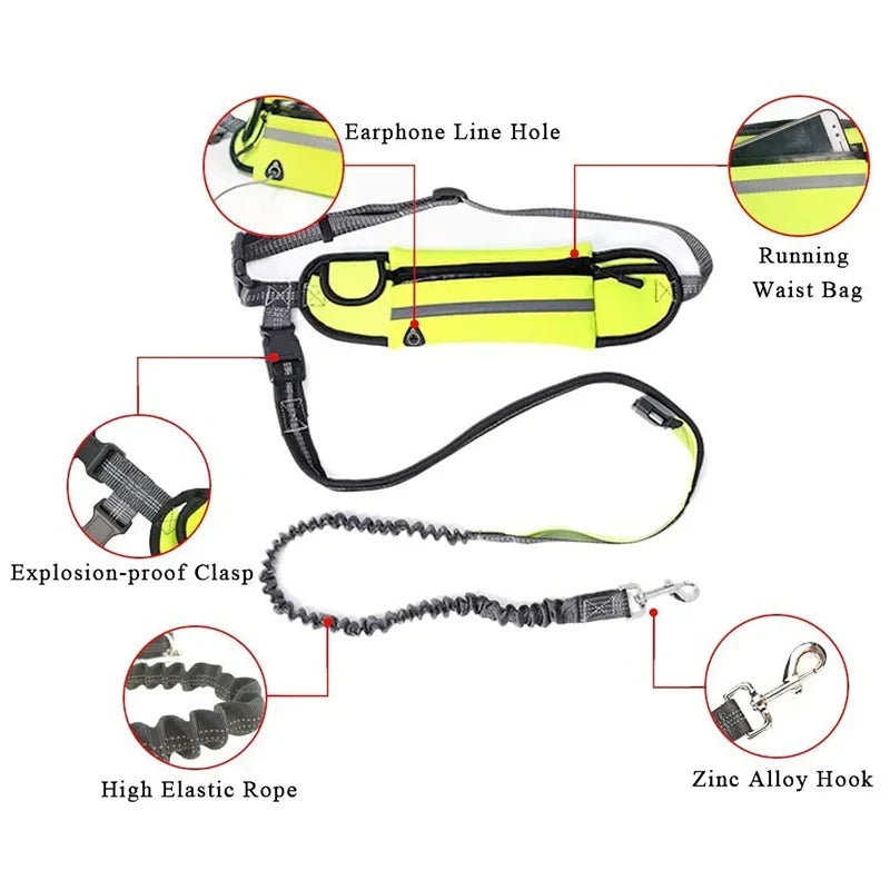 Hands-Free Reflective Dog Running Leash with Adjustable Waist Belt