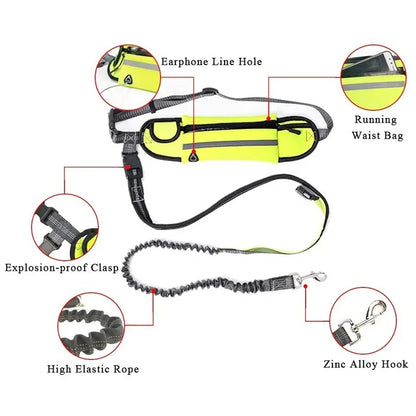 Hands-Free Reflective Dog Running Leash with Adjustable Waist Belt