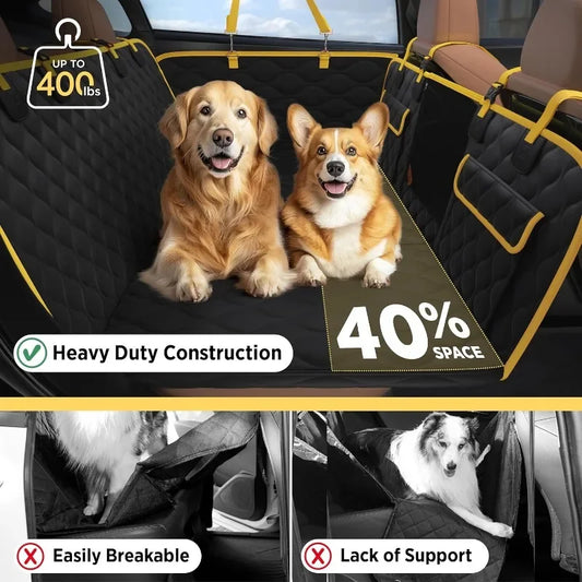 Dog Car Seat Cover for Back Seat with Hard Bottom, Pet Back Seat Extender with Supportive Egg Crate Foam, Waterproof Non-Slip