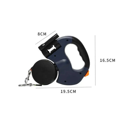 Dual Retractable Leash for Small Dogs – 360° Tangle-Free Nylon Leash with LED Light & Poop Bag Holder