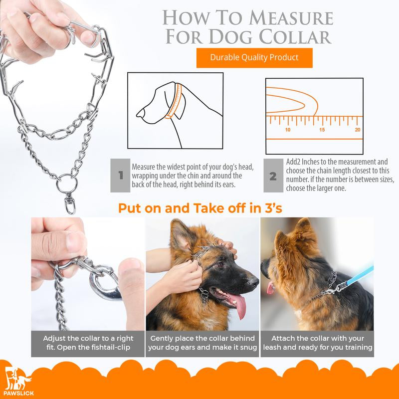 No Pull Collar for Dogs Small-Adjustable 40Cmx3.0Mm Training Collar for Dogs with 8-Link for Customized Fit Step Leash