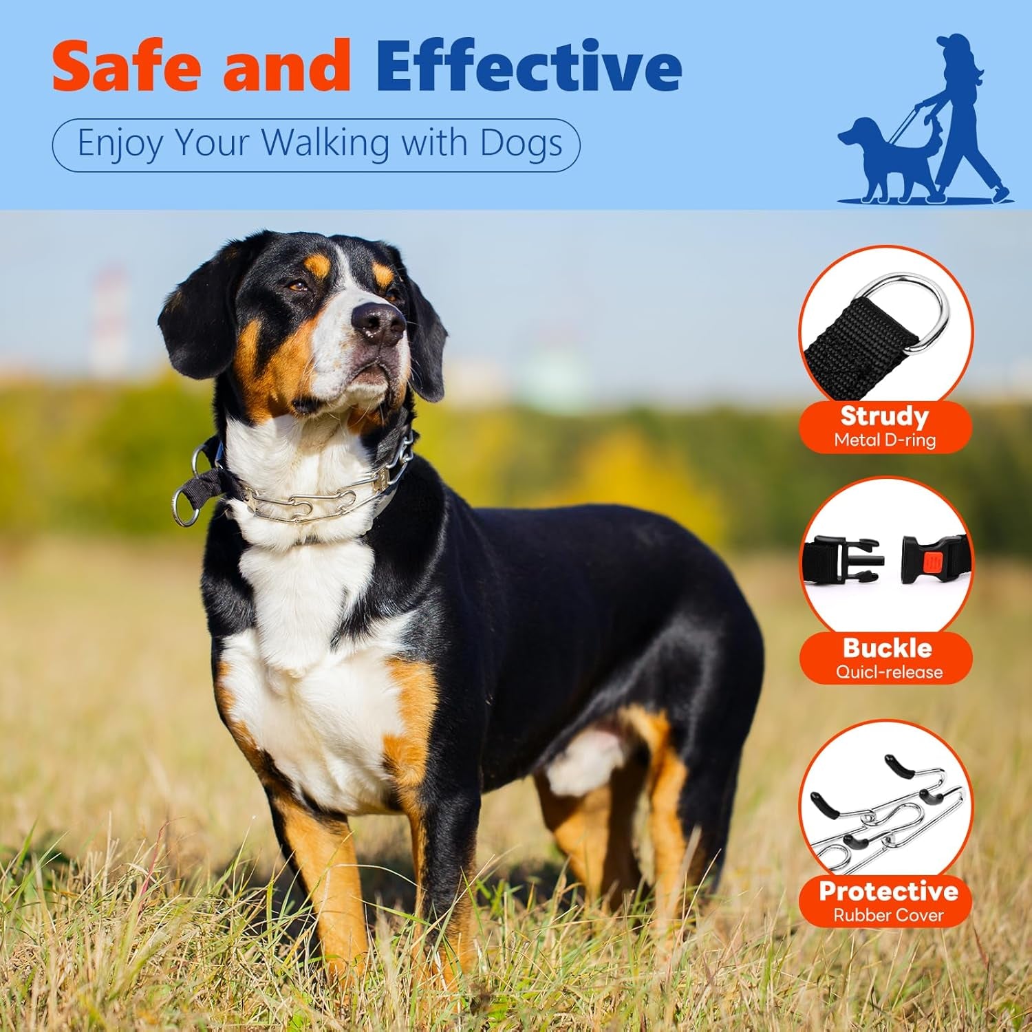 Dog Prong Collar, Adjustable Dog Training Pinch Collar with Quick Release Buckle for Small Medium Large Dogs