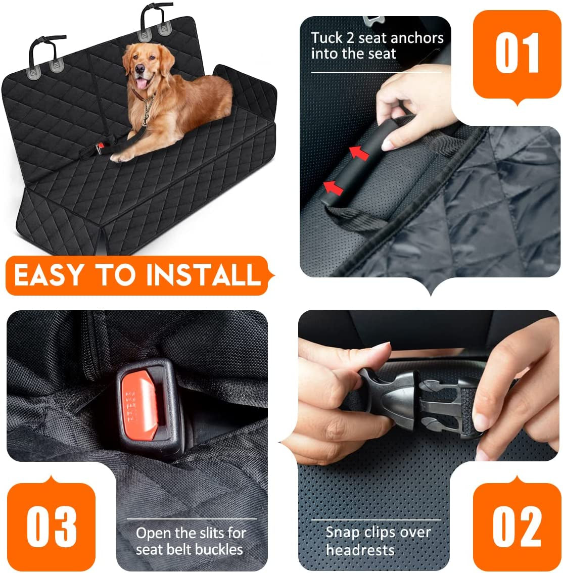 Waterproof Dog Car Seat Cover – Non-Slip Back Seat Protector for Pets, Fits Cars, Trucks & SUVs, Includes Middle Armrest Slot