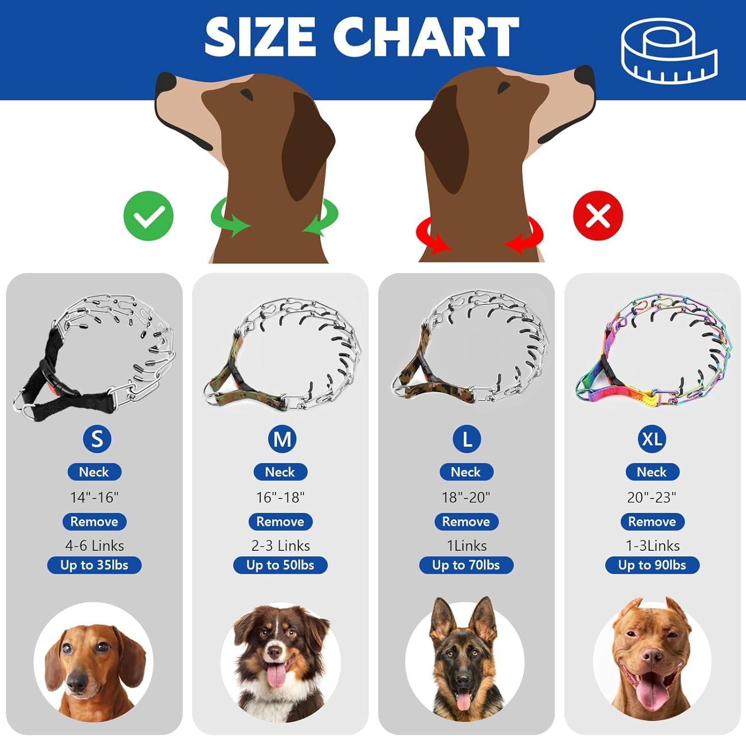 Dog Prong Collar, Adjustable Dog Training Pinch Collar with Quick Release Buckle for Small Medium Large Dogs