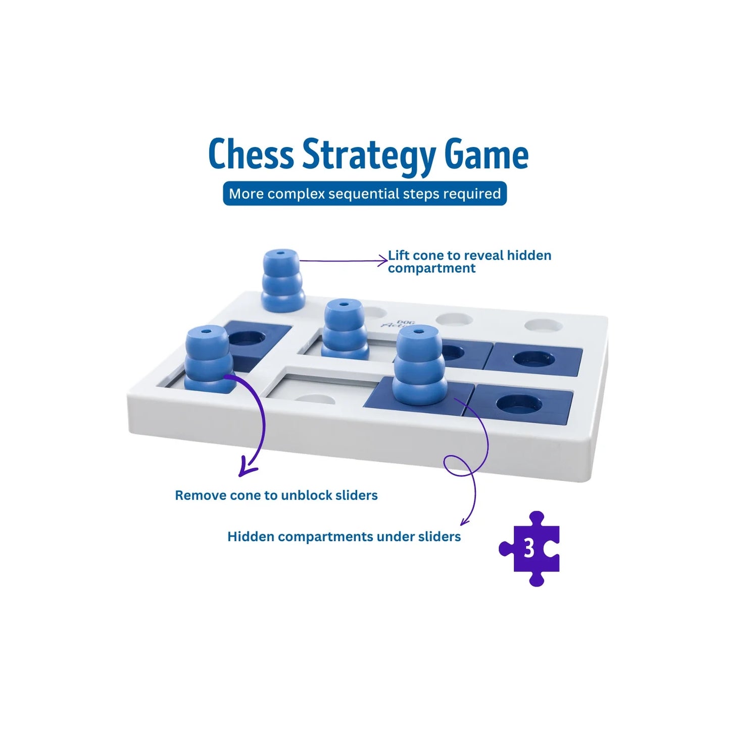 Dog Activity Chess Strategy Game, Level 3, Advanced Dog Puzzle Toy, Treat Dispenser