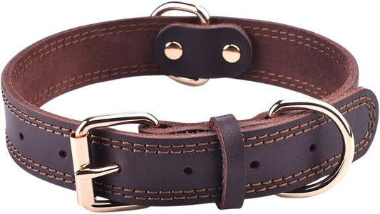 Leather Dog Collar, Genuine Heavy Duty Wide Dog Collar for Small,Medium,Large.