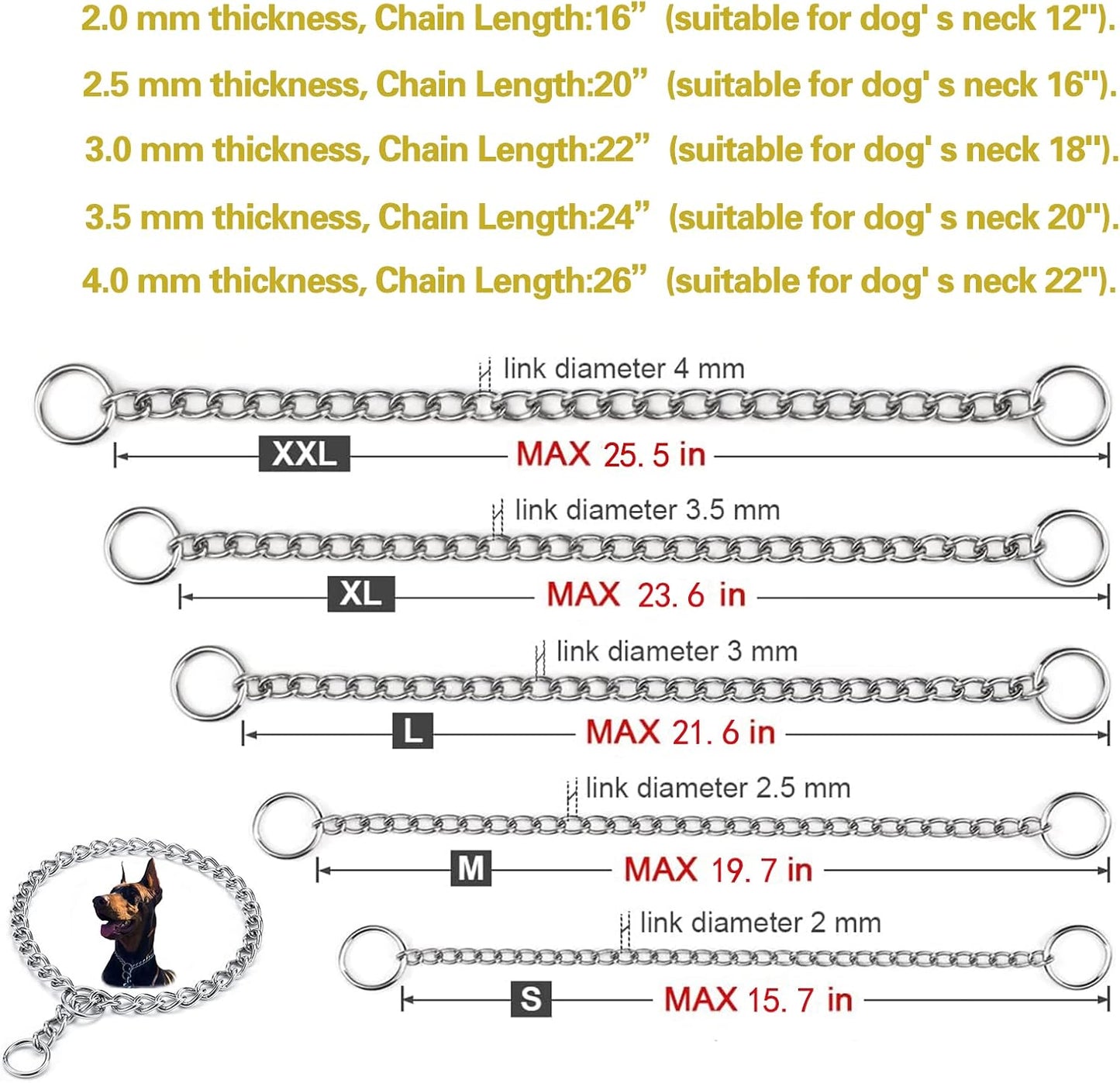 Dog Choke Collar, Martingale Collar for Dogs,26 Inch, 4.0Mm Dog Collars for Small Medium Large Dogs