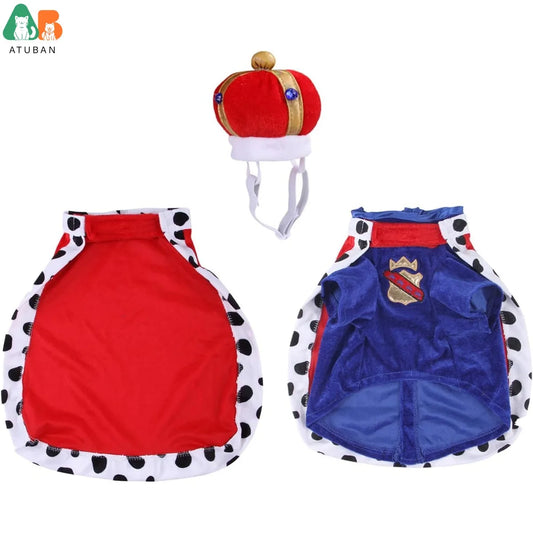 King Dog Costume Prince Royal Dog Cape Crown Velvet Lord Pet 