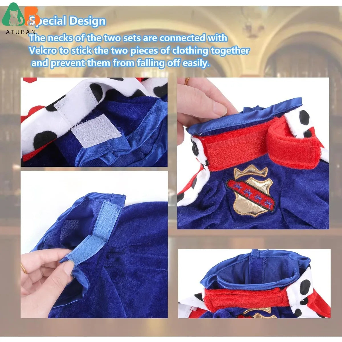 King Dog Costume Prince Royal Dog Cape Crown Velvet Lord Pet 