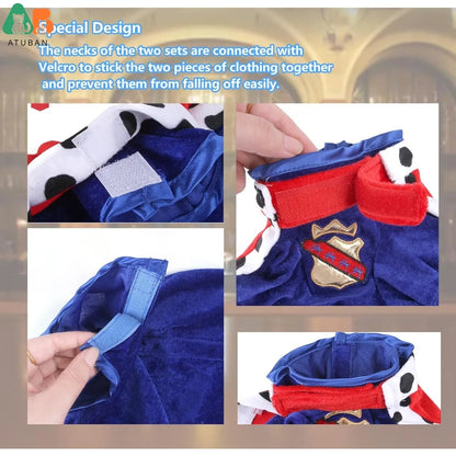 King Dog Costume Prince Royal Dog Cape Crown Velvet Lord Pet 