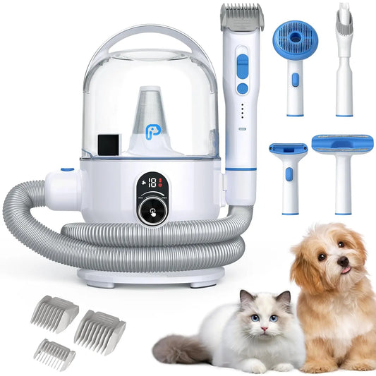 Dog Grooming Vacuum Kit with 2L Suction Bin – 99% Pet Hair Removal & 5 Professional Grooming Tools