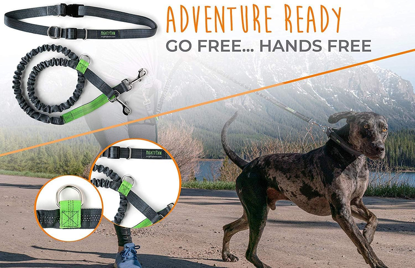 Hands Free Dog Leash | Bungee Waist Leash for Dog Walking.
