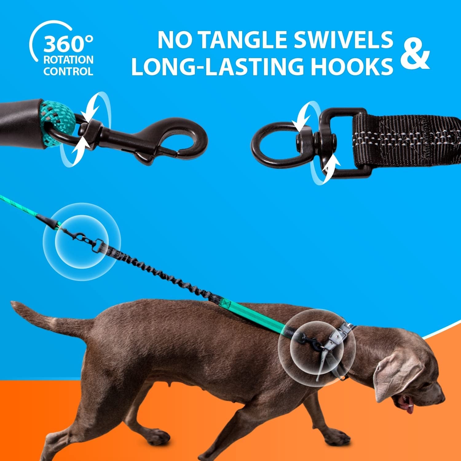 Heavy Duty Rope Bungee Leash for Large and Medium Dogs with Anti-Pull for Shock Absorption 