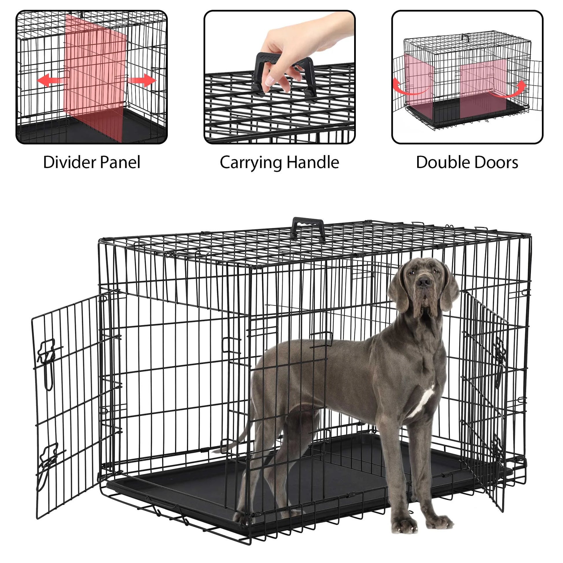 48 Inch Dog Crate, Dog Crates and Kennels for Big Dog Foldable Large Dog Crate for Large Dogs