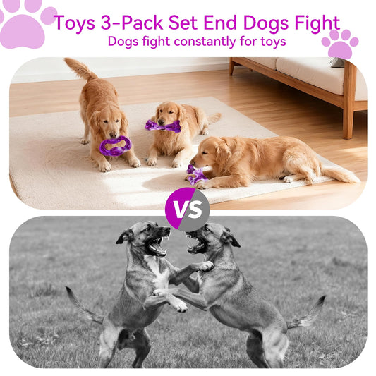 3 Pack Dog Toys for Aggressive Chewers,Meat Flavors (Bacon/Beef/Smoked) Dog Chew Toy, Extra Durable Rubber Bones for Aggressive Chewers,Indestructible Dog Toys to Keeps Dogs Busy