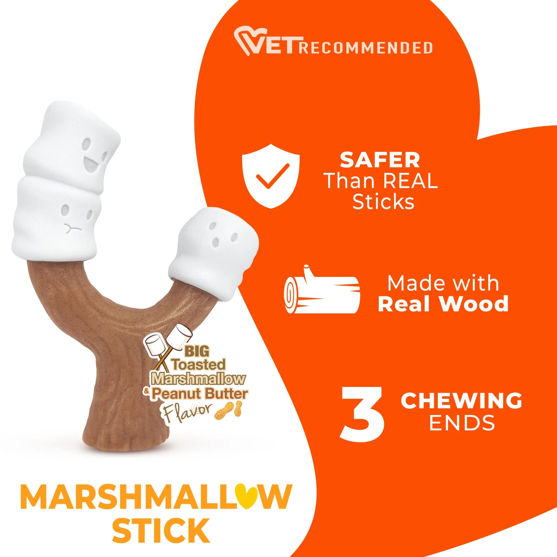 Strong Chew Marshmallow Stick Dog Chew Toy Marshmallow & Peanut Butter Large (1 Count)