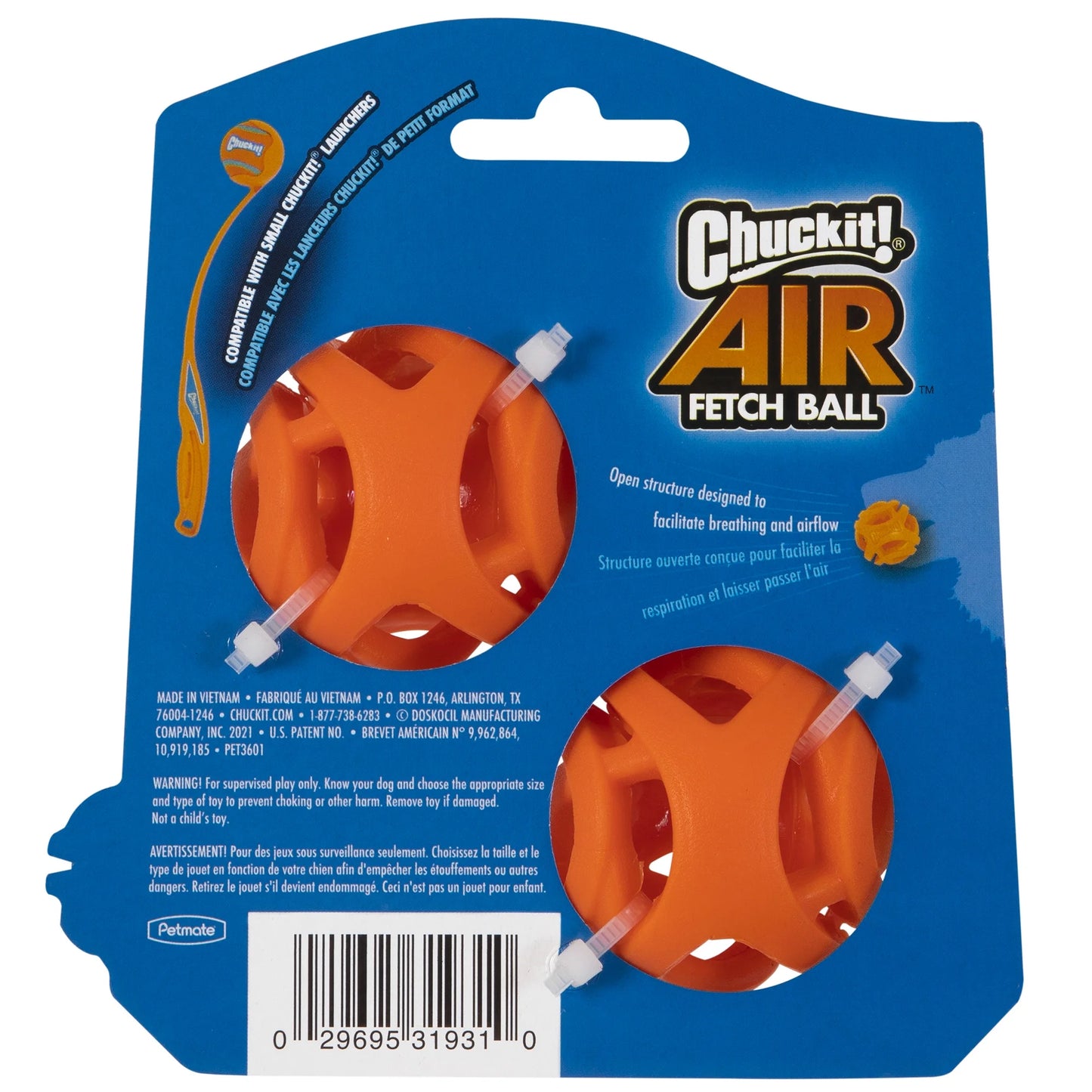 Air Fetch Hard Breathe Easy Rubber Fetch Ball Dog Toy, Small, Pack of 2, Orange