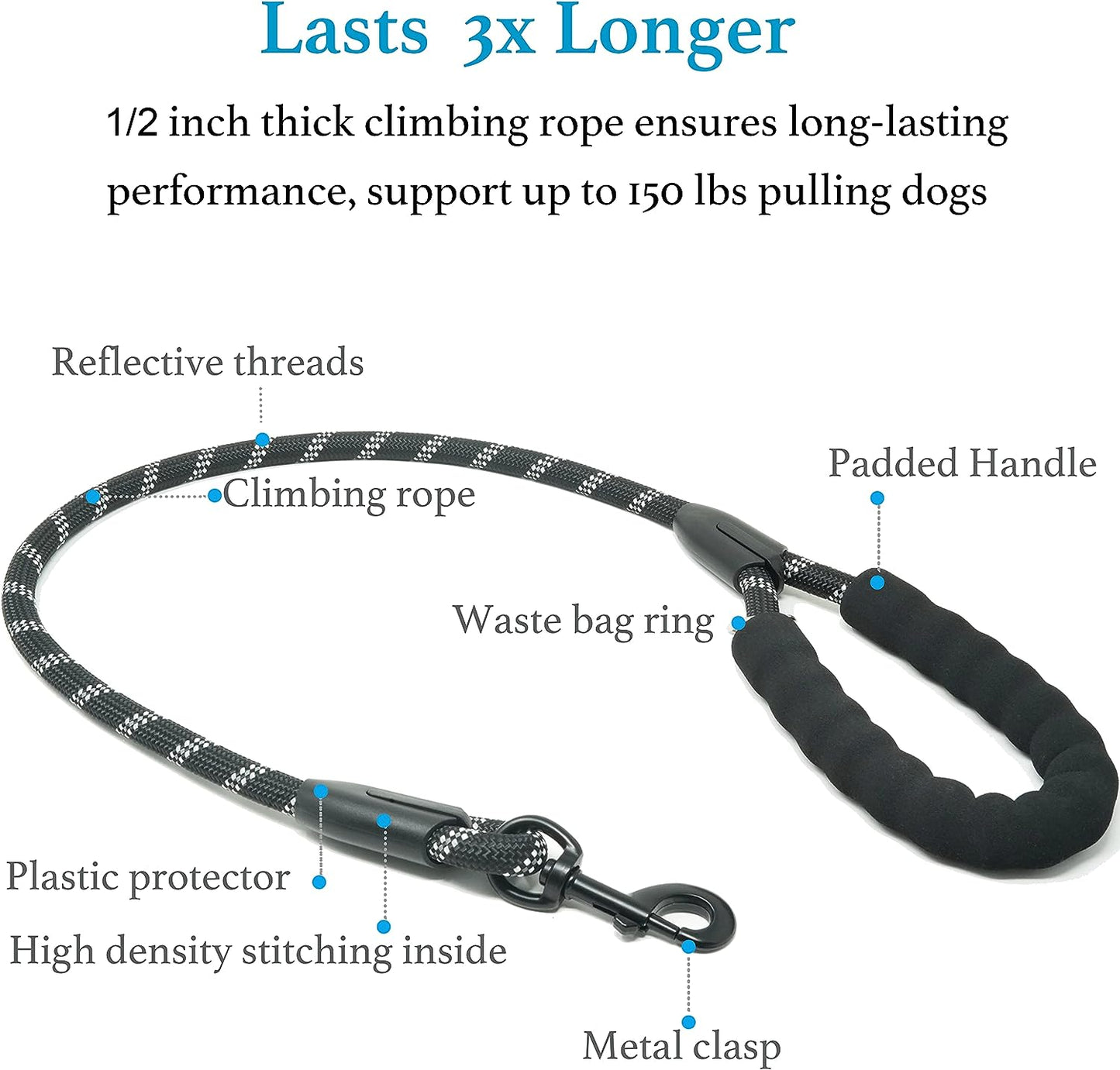 Shock Absorbing Bungee for Two Dogs (Large, 25-150 Lbs, Black)