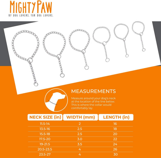 26" No-Pull Dog Training Chain, Weather-Resistant & Tarnish-Proof Choke Collar