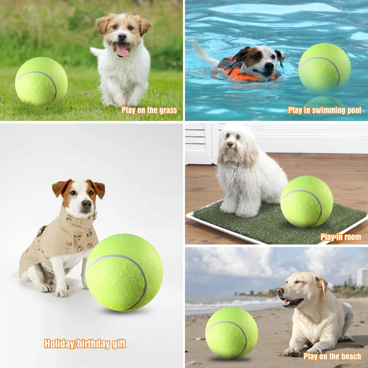 " Large Tough Chew Training Interactive Tennis Ball for Dogs, 9.5"" Rubber Durable Dog Toy"