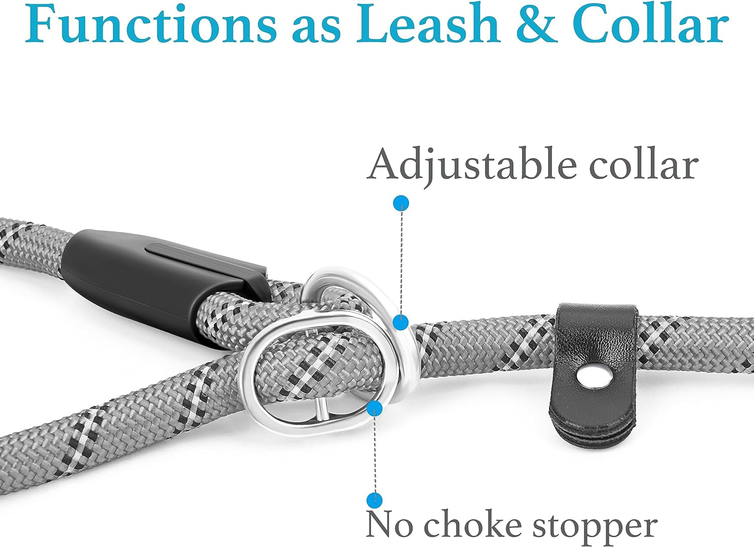 Durable Slip Lead Dog Leash with Padded Handle and Highly Reflective Threads