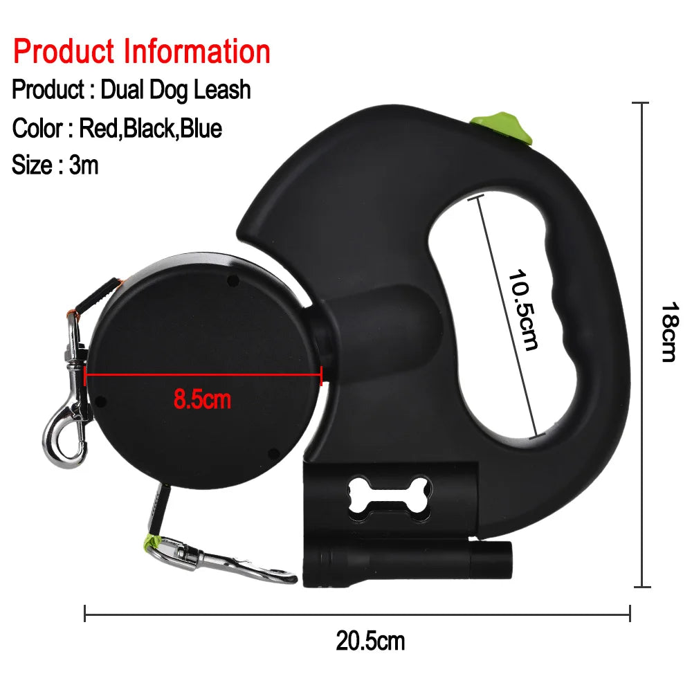 3M Retractable Dog Leash for Small Dogs Reflective Dual Pet Leash Lead 